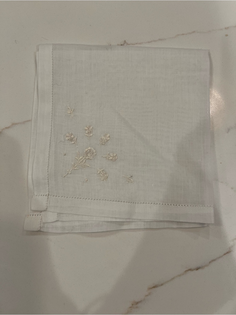Vintage delicate white cotton linen hand embroidered handkerchief